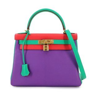 Hermes Hermès Kelly 28 Personal SPO Chevre Palm Bougainvillea Mint 2-way Hand...